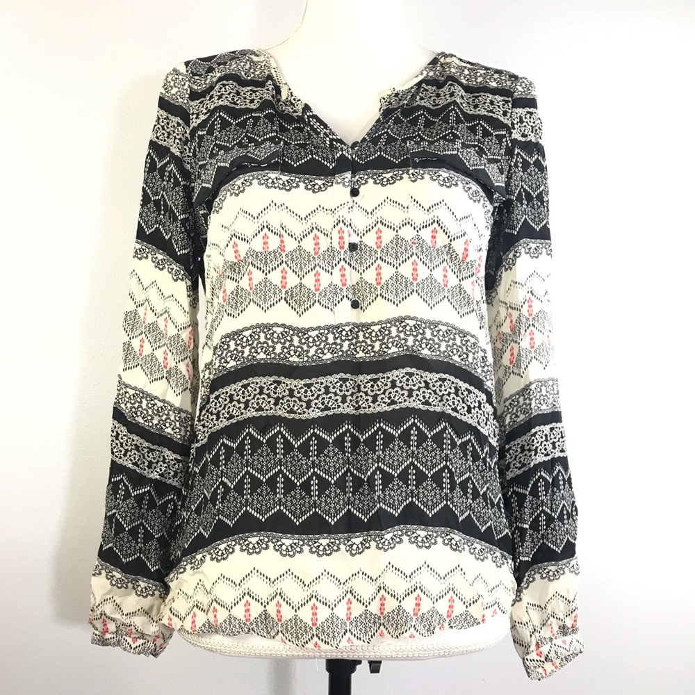 Parker Top Size S Long Sleeve Abstract 1/2 Silk